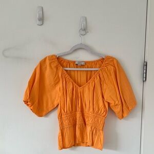 LOFT Orange Blouse with Puff Sleeves